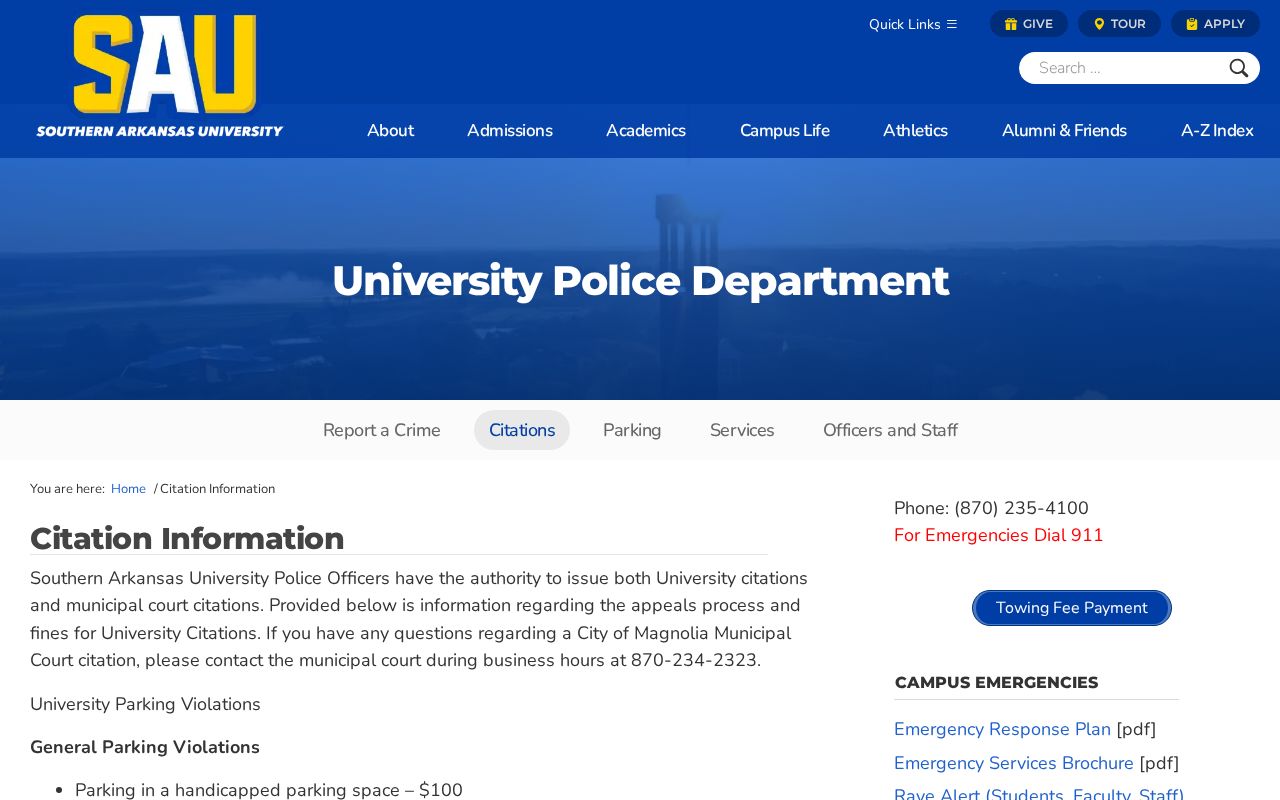 Columbia County arrest records SAU Police citation source
