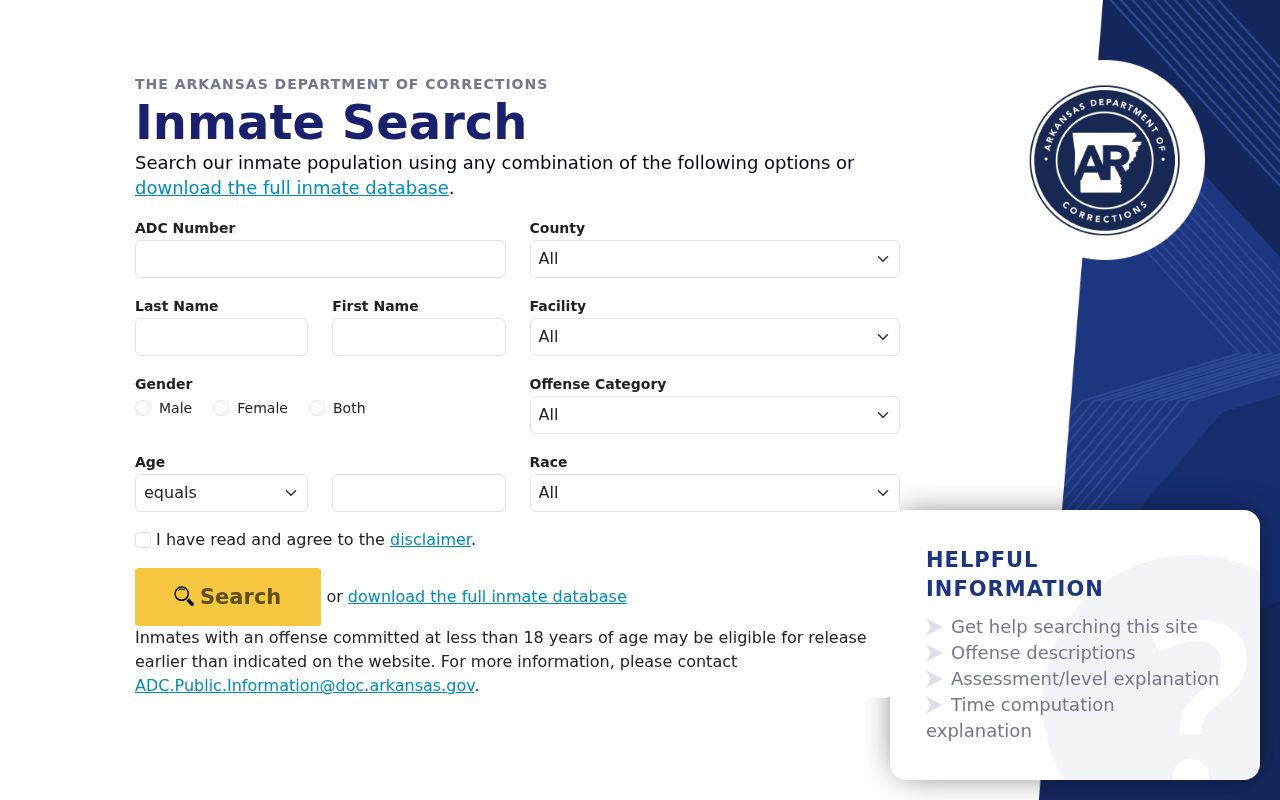 Columbia County arrest records Arkansas DOC inmate search
