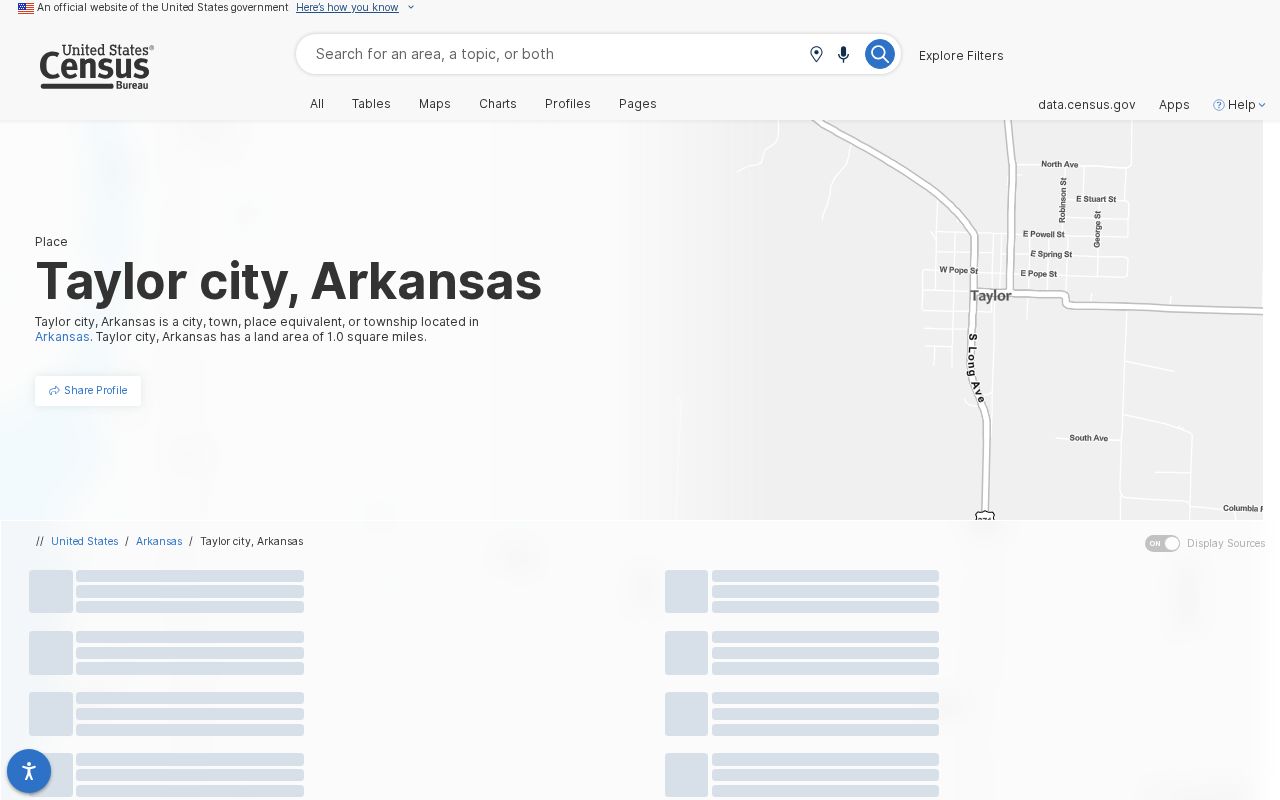 Census profile for Taylor city Arkansas used for local record context